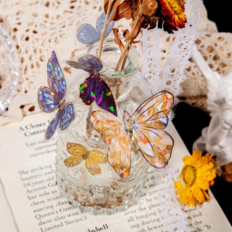 20-Piece Retro Glitter Butterfly Sticker Pack, Sparkly Decor for Journal & Scrapbook