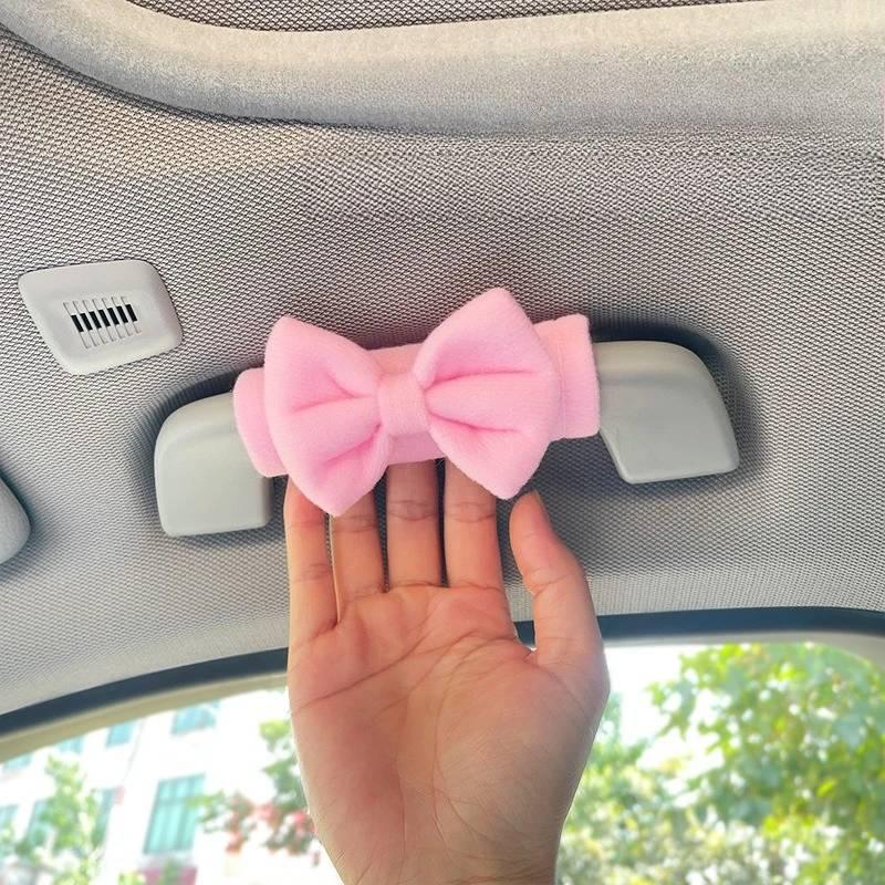 Bow Car Roof Handle Cover Anti Slip Protective Sleeve for 4 Piece Set Soft Comfortable Car Interior Decor for Girls