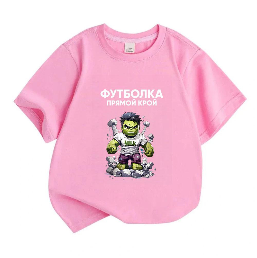 Kids Boys Girls Crew Neck Short Sleeve 100% Cotton T-Shirt, Cartoon Superhero Green Strong Hero Print Casual Comfortable Breathable Top For Daily Outd