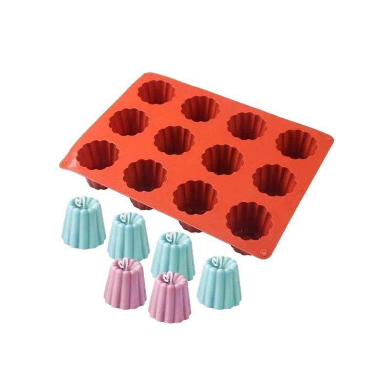 12 Cavity Fluted Silicone Baking Mold Non-Stick Food Safe Muffin Cupcake Pudding Tray for Party DIY Baking Use