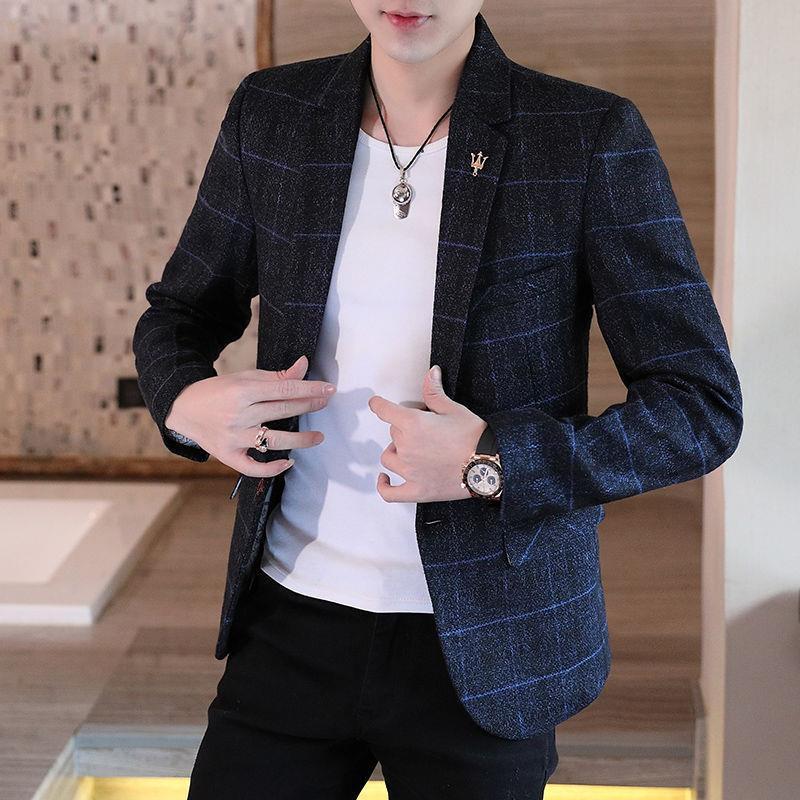 Men's Slim Fit Business Casual Blazer Korean Fashion All Seasons Polyester Boutique Style