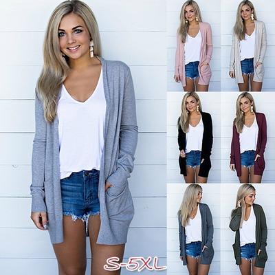 5 cores mulheres outono cardigan outwear manga longa casual cor sólida senhoras estilo longo cardigan plus size 2021 recentemente