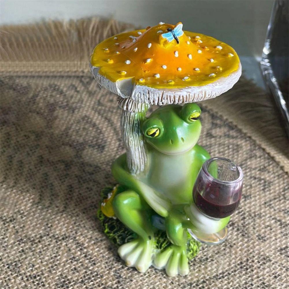Red/Yellow Mushroom Sitting Frog Ornament Holding Wine Cup Frog Home Decor Outdoor Decor