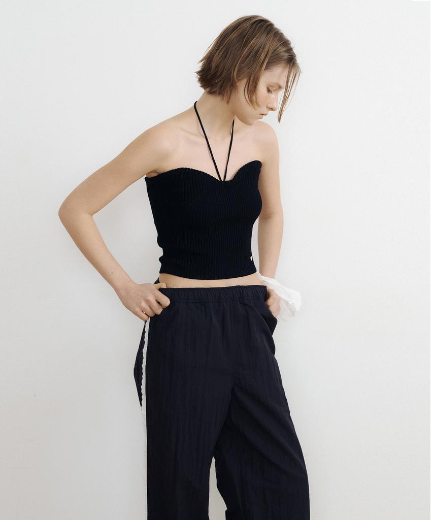 LUCIR ZU Heart Neck Knit Bustier + Halter Strap (Black)