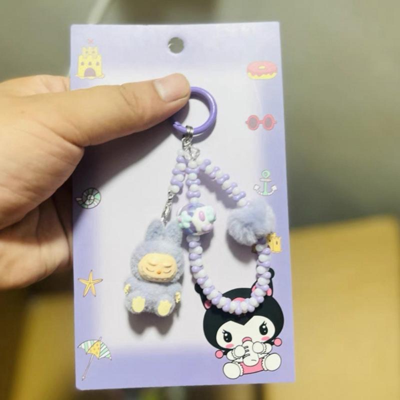 Kawaii Tegneserie Dukke Nøkkelring Søt Perlebesatt Nøkkelring Veskedekorasjonstilbehør Universelt Mobiltelefonanheng Gaver
