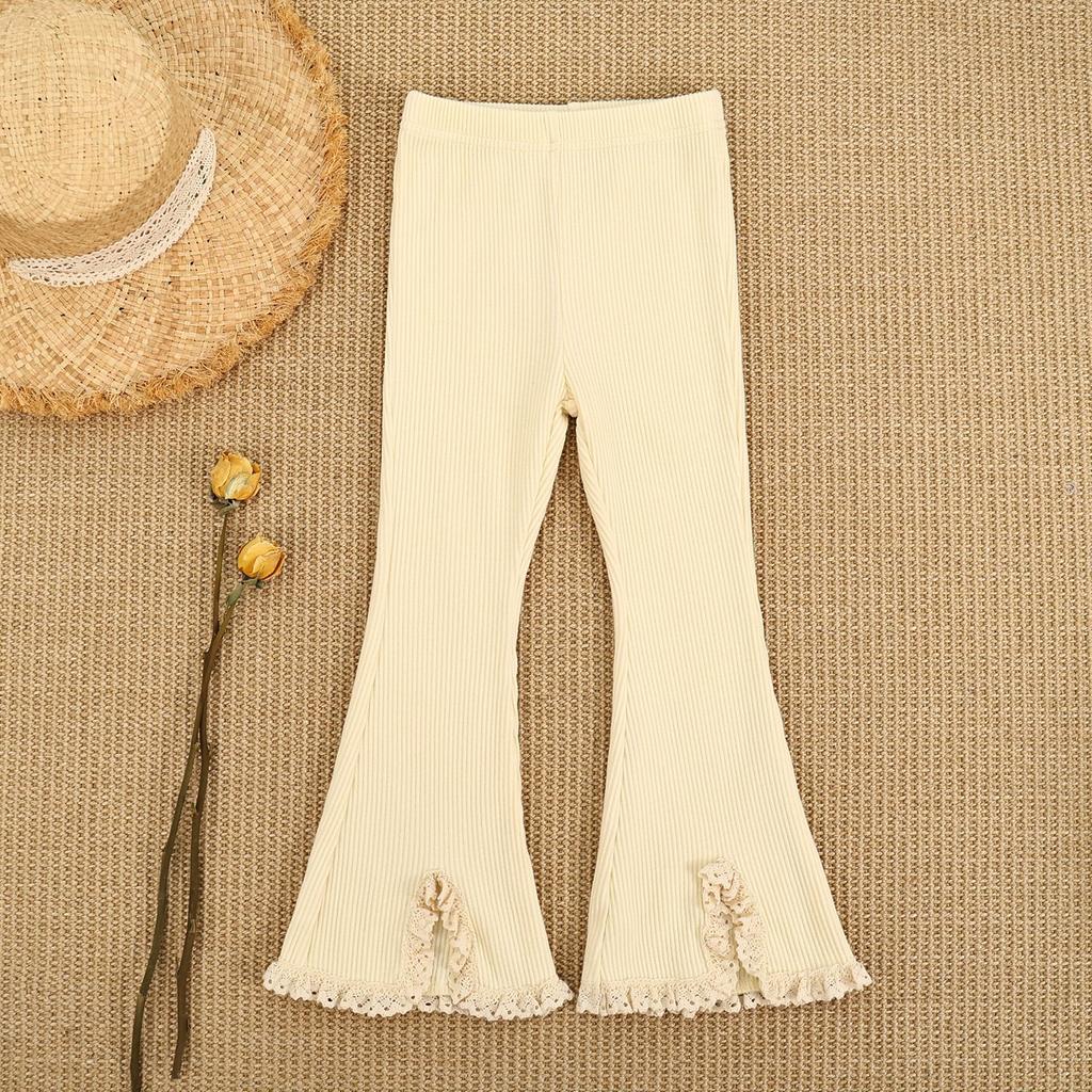 Girls' Spring/Fall Lace Trim Long Pants Baby Casual Design Split Bell-Bottom Pants