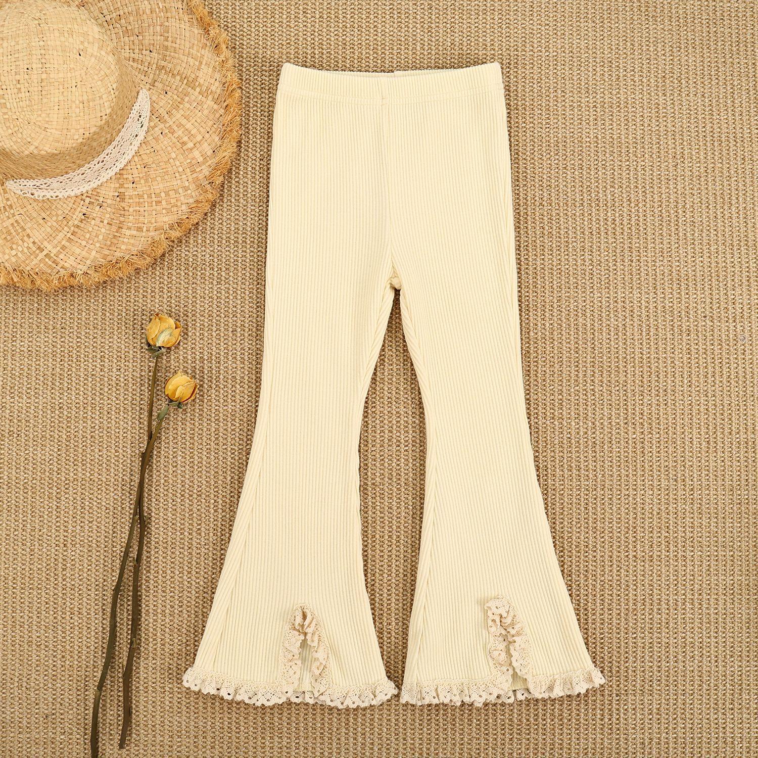 

Girls Spring/Fall Lace Trim Long Pants Baby Casual Design Split Bell-Bottom Pants 130 абрикосовий