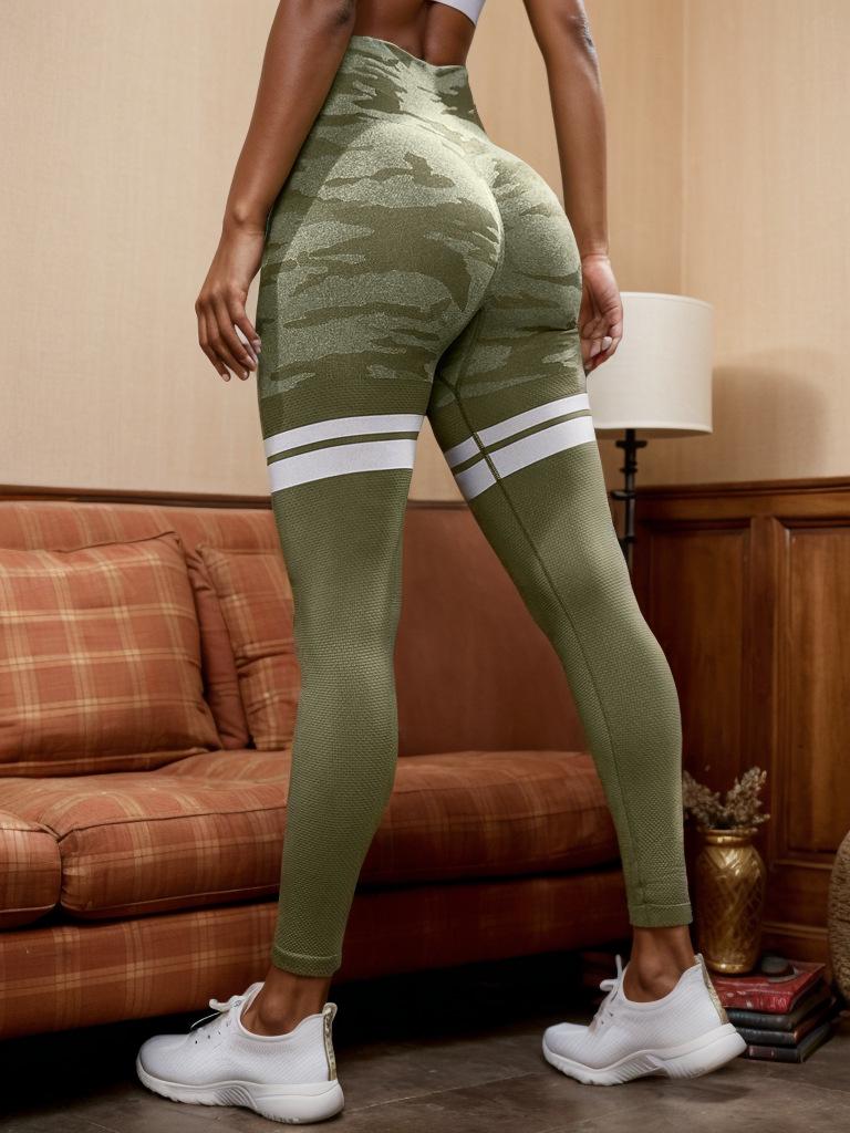 Seamless Yoga Pants with Side Pocket - Peach Hip Fitness Tights for Outdoor Activities