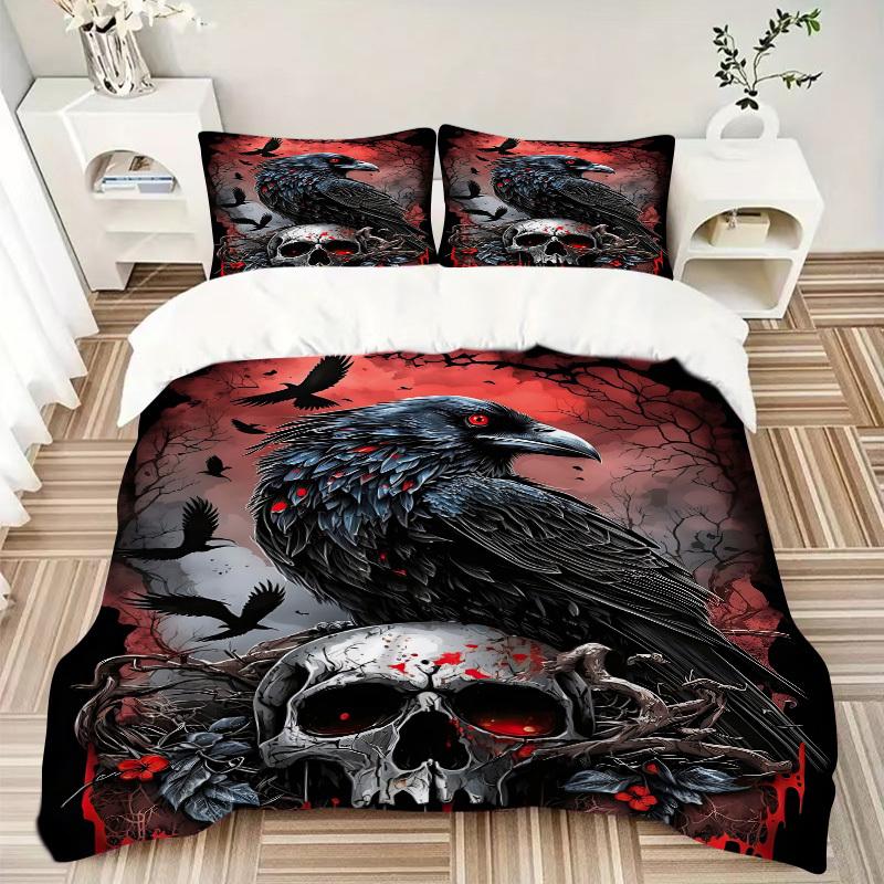3pcs Raven Skull Artwork Bedding Set. Soft and Comfortable with No Core Included (1x Duvet Cover + 2x Pillow Covers) yy251009251