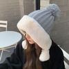 Knitted Hat Big Head Korean Version Velvet Warm and Cold Cotton Hat Women's Autumn and Winter Wool Hat Trendy Brand