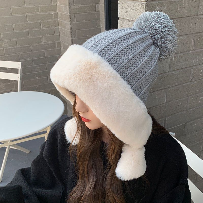 Knitted Hat Big Head Korean Version Velvet Warm and Cold Cotton Hat Women's Autumn and Winter Wool Hat Trendy Brand