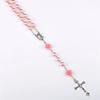 6MM Pink Rosary Necklace For Women Rose Glass Beads Chain Crucifix Cross INRI Pendant Men Religious Prayer Long Jewelry