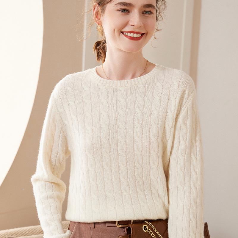 Women's Autumn/Winter Luxurious Loose Cable Knit 100% Cashmere Pullover Sweater