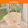 Einfache Rosa Schleife Dekoration Damen Lässige Grasgewebte Handtasche Für Strand Und Freizeit