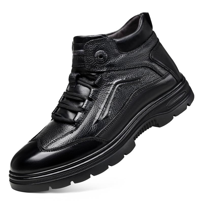 Fashion Winter Black Velvet Warm Men's Snow Boots Designer Soft Sole Casual Cotton Shoes Fashion Cow Leather  Antiskid Men Ankle Boots