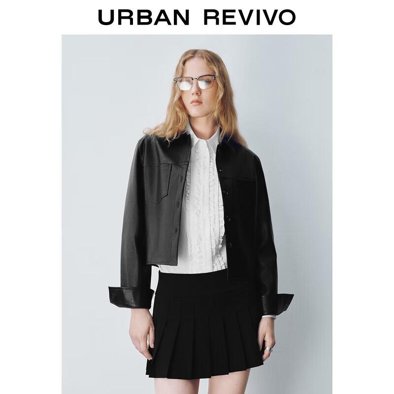 UR 2025 Autumn Women s Faux Leather Double Pocket Shirt L