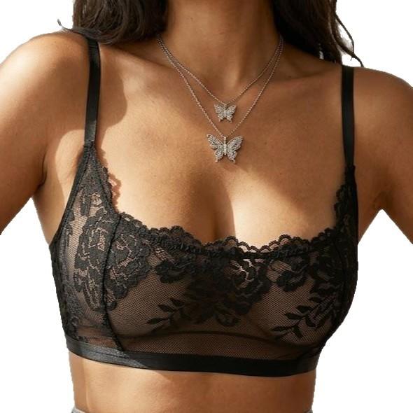 Underwear women's summer thin bra light mesh sexy transparent bra thin black temptation tube top
