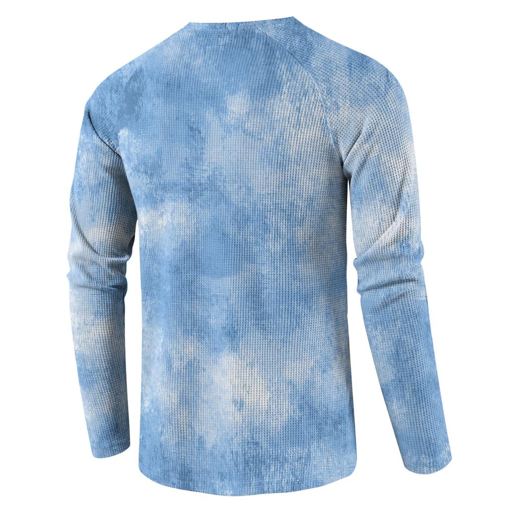 Pánský volný ležérní top s límečkem na knoflíčky a dlouhým rukávem