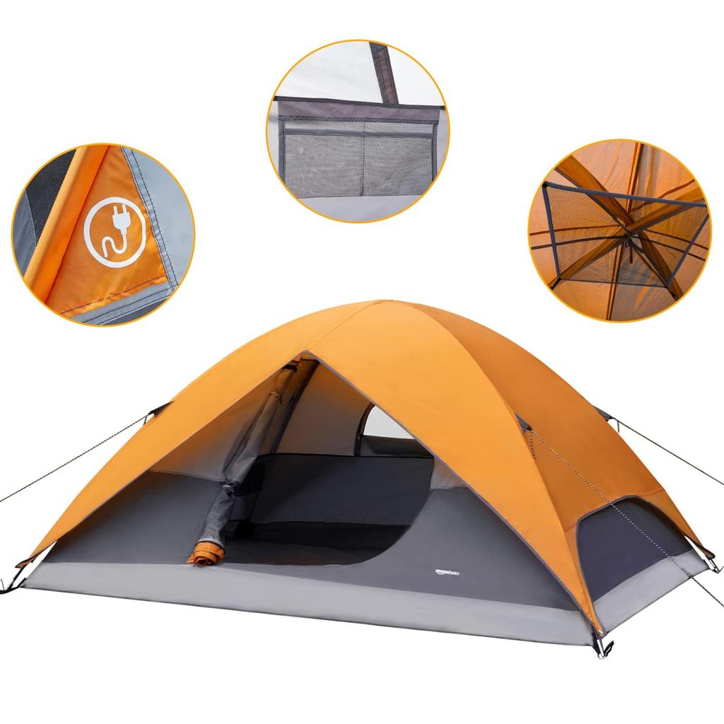 AmazonBasics Dome Tent for 4 People with x x Orange and Grey Rainfly, 2.7 2.1 1.2m,