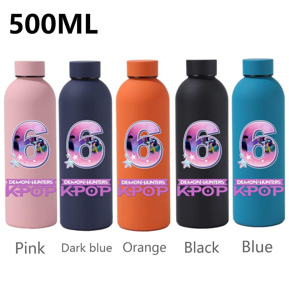

500 мл KPop Охотники на демонов Спортивная термокружка из нержавеющей стали с защитой от протечек Кружка для воды Печать с буквами, цифрами, мультяшными персонажами Прочная на день рождения Подарки Pink-1PCS