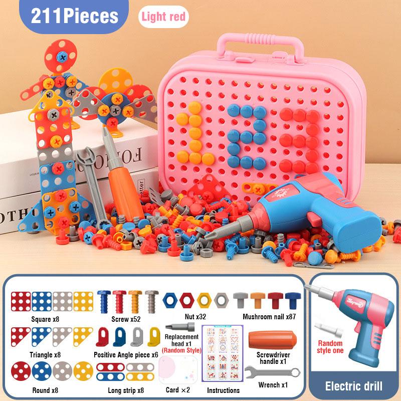 351stk/211stk Children DIY Tool Toys Set Electric Drill Screw Nuts Puzzle Toy Pretend Play Tool Kits 2D/3D Educational Toy
