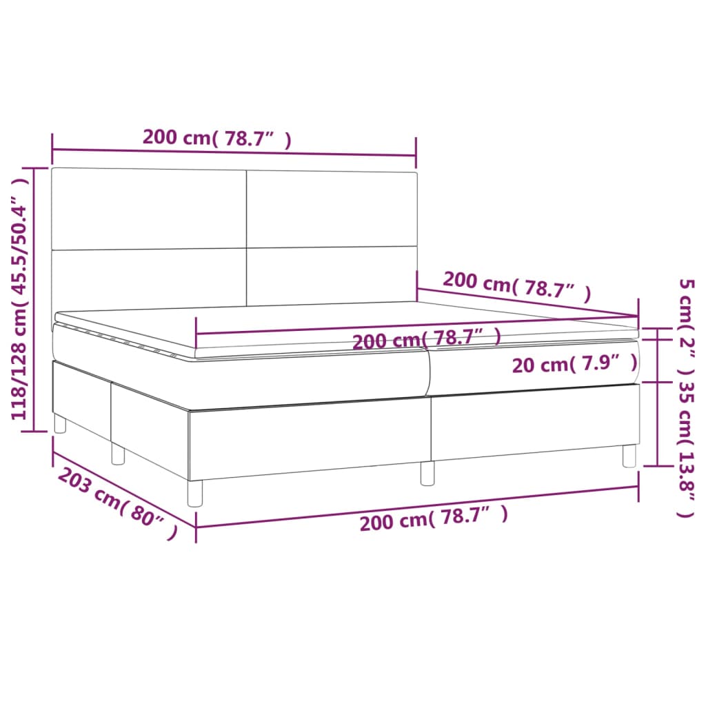 Box Spring Bed with Mattress & LED Light Grey 200x200 cm Velvet