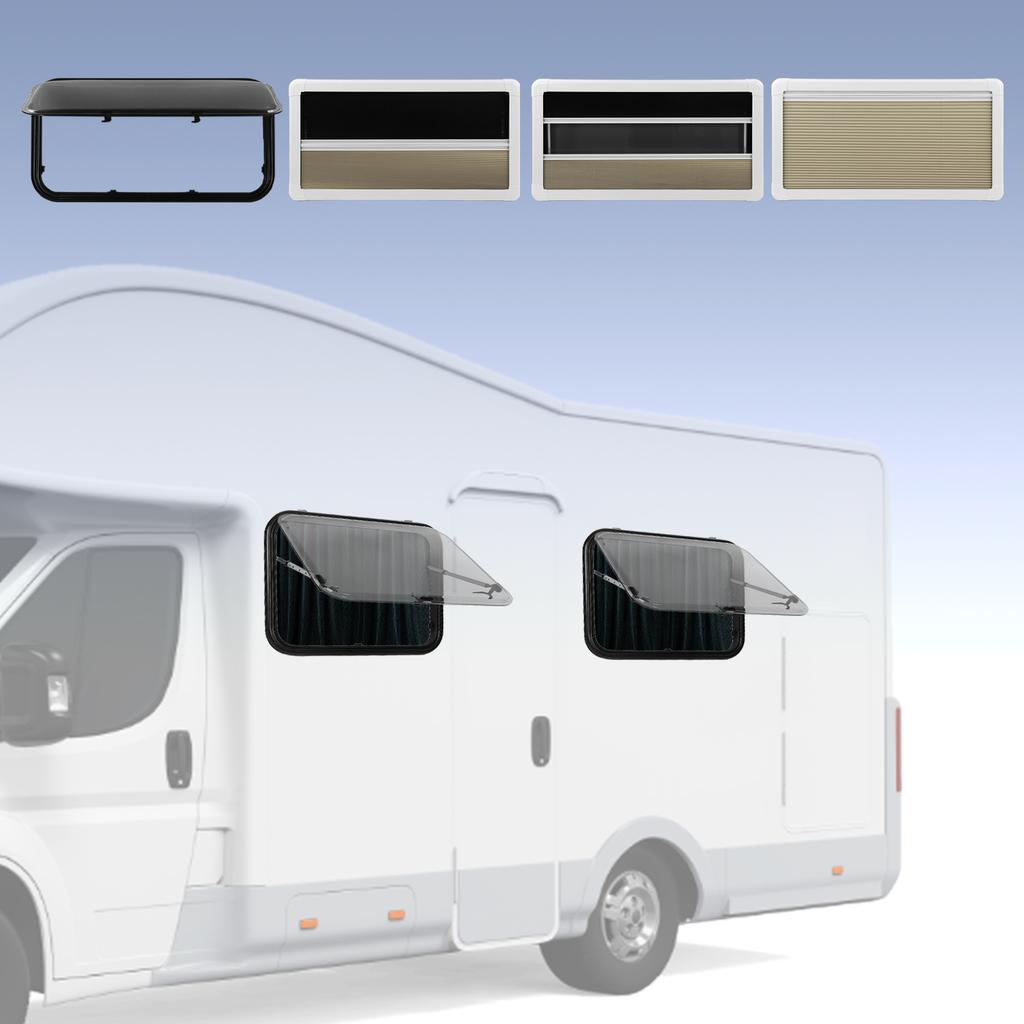 RV Push Out Window L1000 H500mm with Sunshade Curtain 75° Opening Angle Acrylic Glass Anti UV Alumin