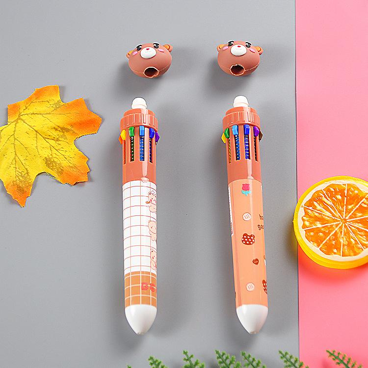 Cute Cartoon Bear 10-Color Pen: Colorful Student Writing Tool