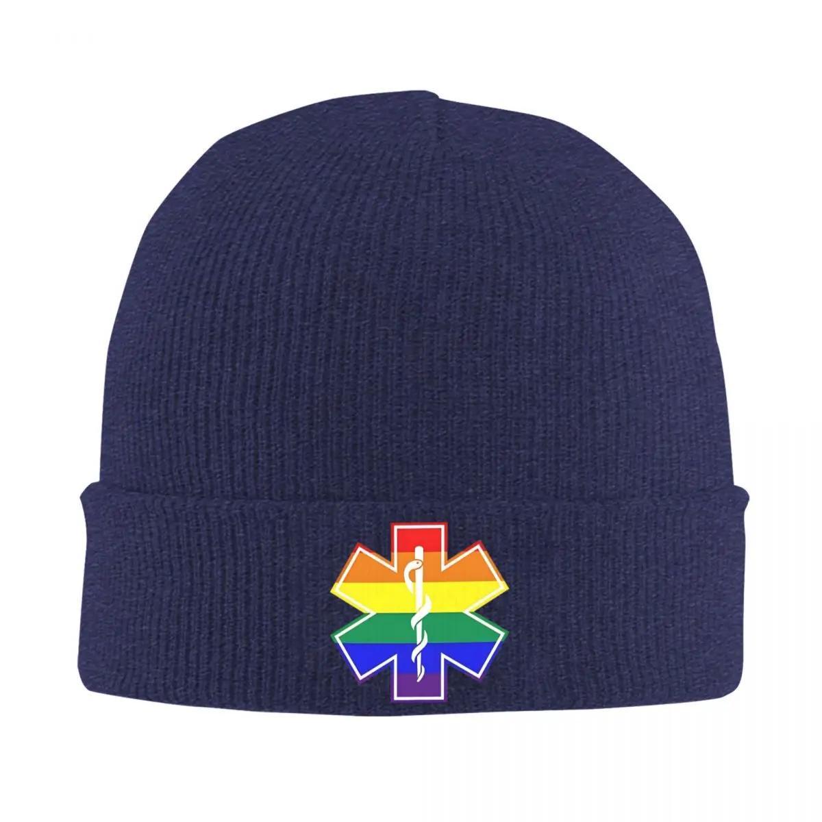 

Rainbow Star Of Life EMT Knitted Caps Women Men Skullies Beanies Autumn Winter Hats Acrylic Medical Symbol Hip Hop Melon Cap