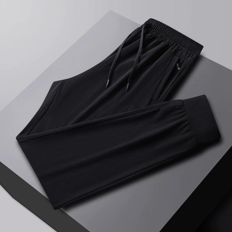 Summer Ice Silk Quick Drying Casual Pants for Men, Thin Straight Leg Pants, Breathable Large Size, Loose Fit, Sports Ankle Pants for Men