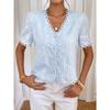Summer New Women's French Lace Trim V-neck Short Sleeve Embroidered Chiffon Cutout Blouse Top