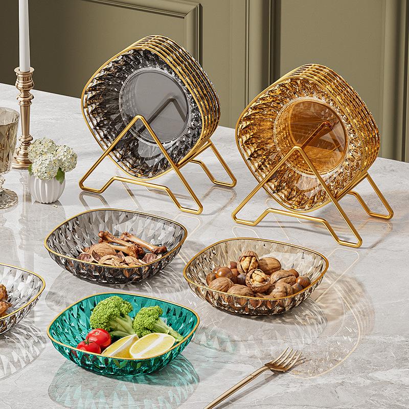 Transparent Fruit Plate, Living Room Household Coffee Table, Snacks, Candy Box, Grid Dried Fruit Plate, Nut Plate