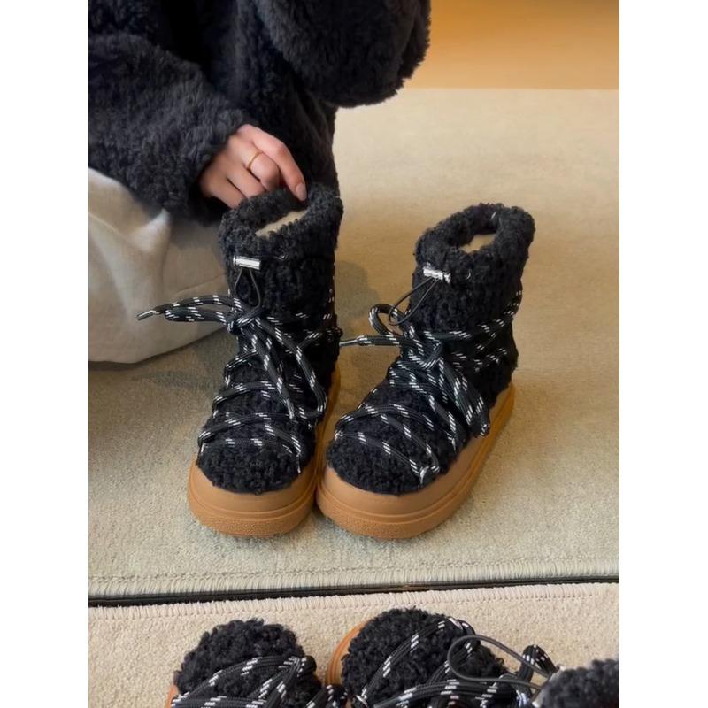 Snow boots women's thick-soled plush thickened fluffy shoes, winter fluffy boots women's cotton shoes