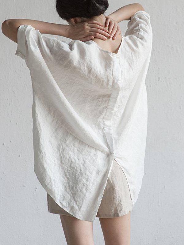 Korean Style Mid-Sleeve Cotton Linen Top - Spring/Summer Loose Fit, Round Neck, Pure Cotton Short-Sleeve T-Shirt