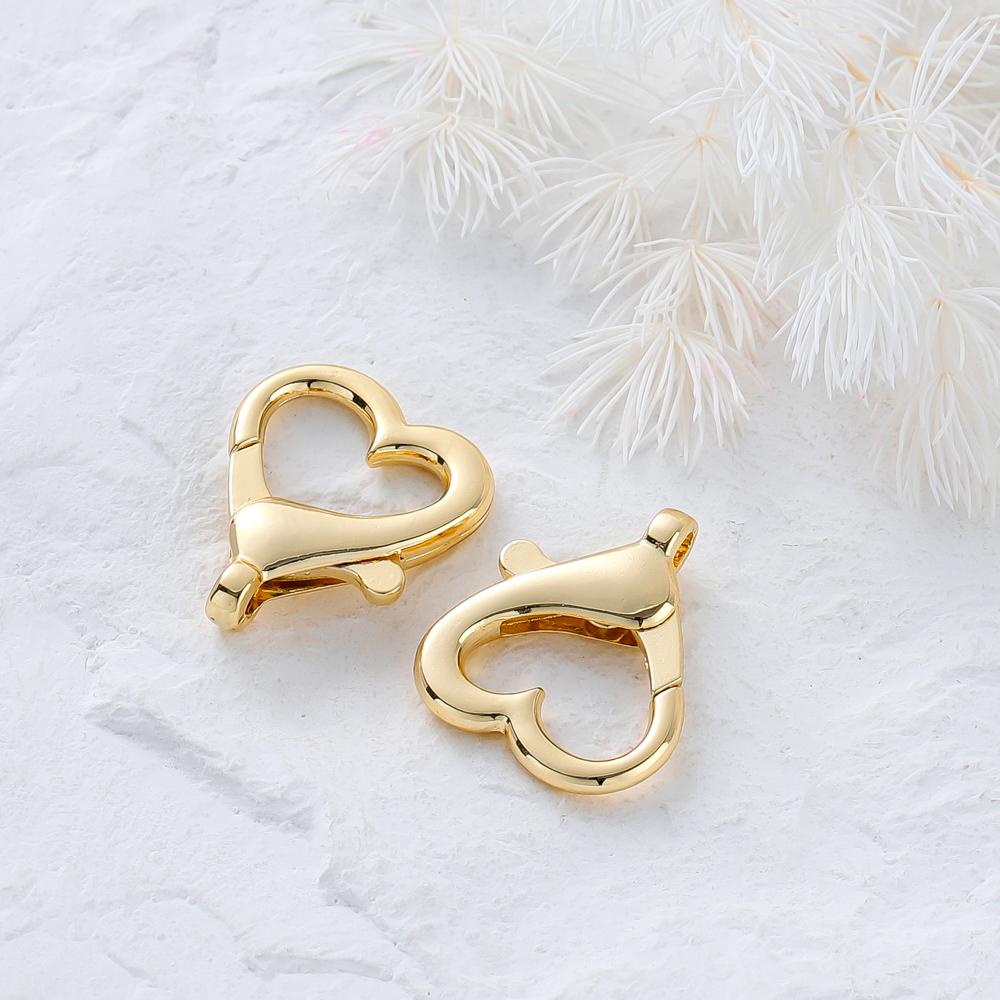 4pcs/bag 14K 18K Gold Color Plated Heart Shape Lobster Clasps Necklace Chain Connectors For DIY Jewelry Crafts Making Accessorie