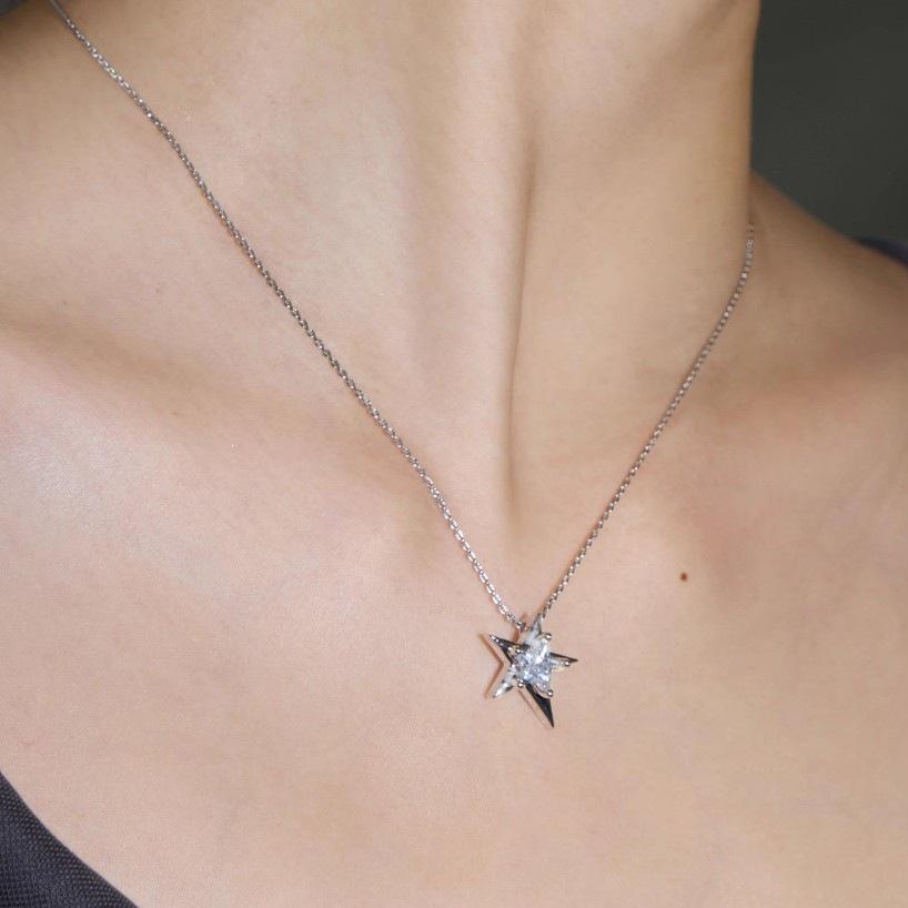 Irregular Inlaid Diamond Star Necklace - S925 Sterling Silver, White Gold Plated, Unique Design, Exquisite Clavicle Chain for Women.
