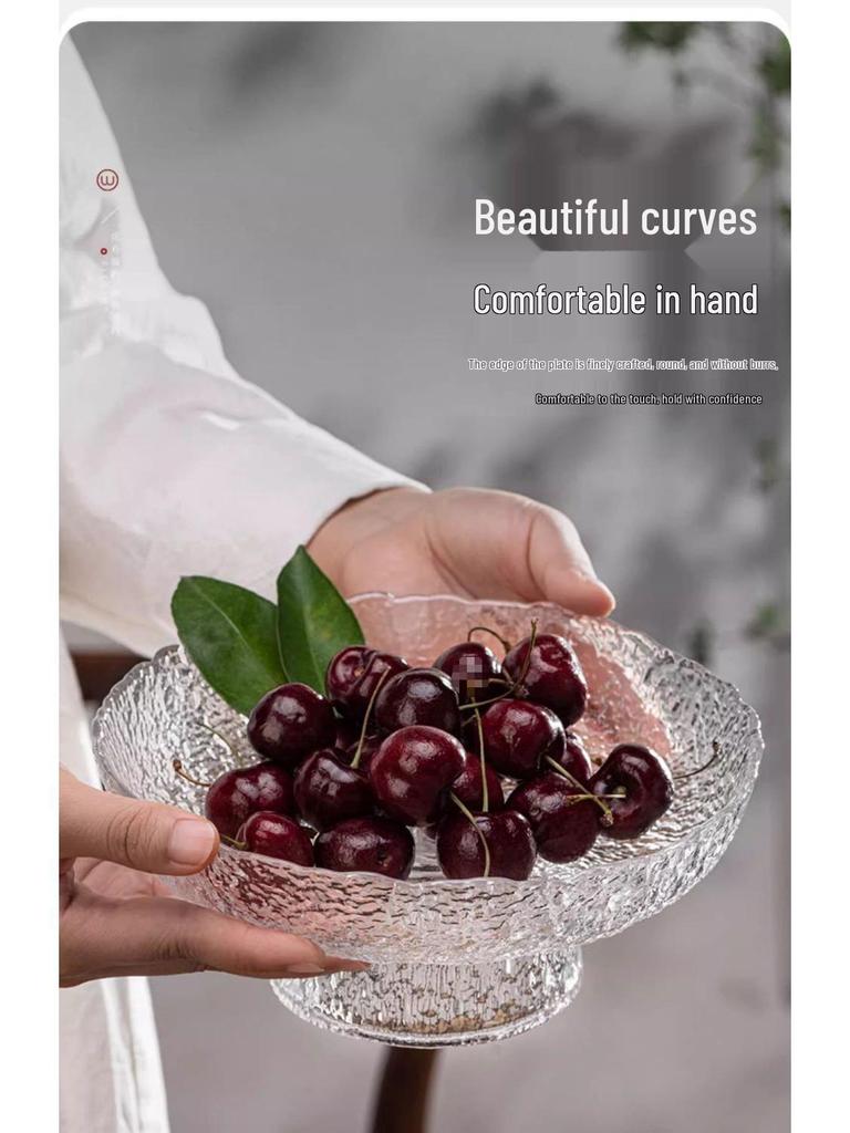 Glass Fruit Plate - Elegant High-Footed Dessert and Snack Holder for Living Room Coffee Table.