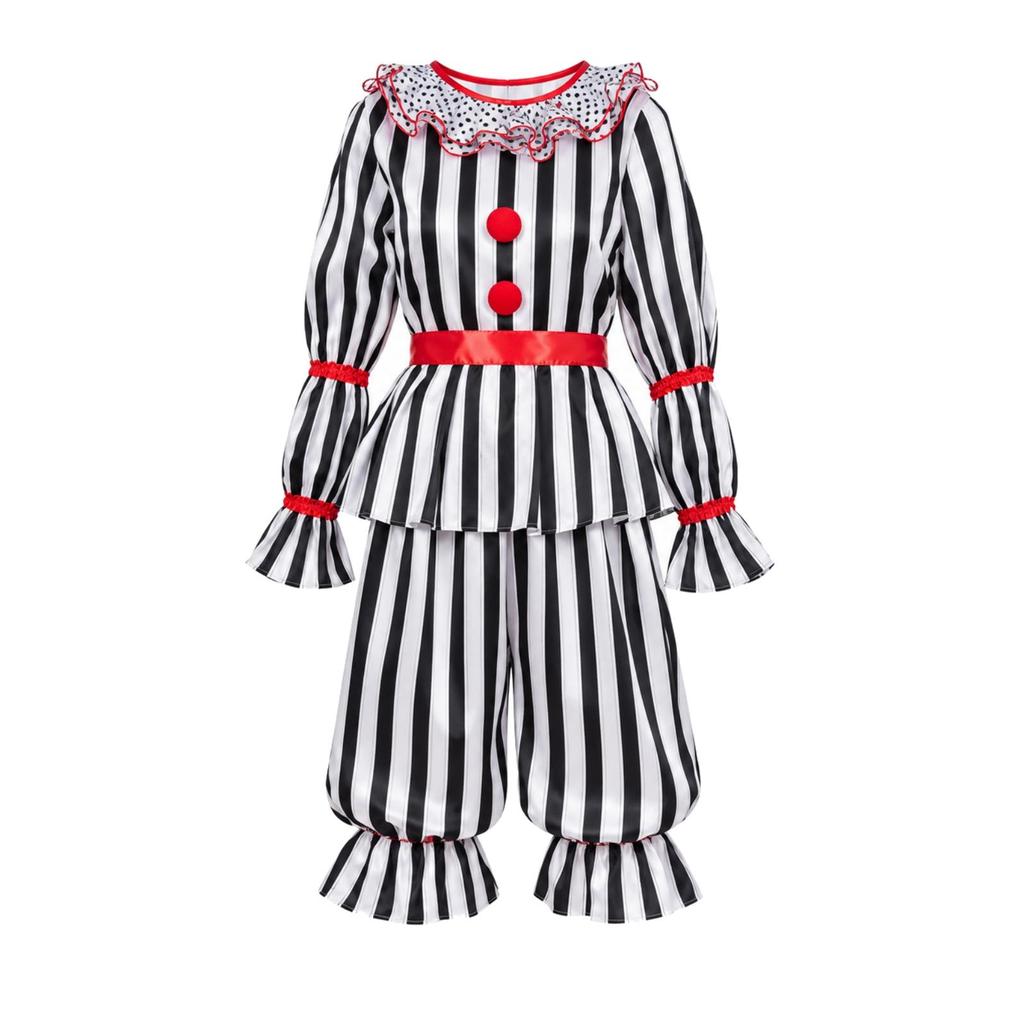 Gestreiftes Clownkostüm mit Rüschenkragen Cosplay Theatralisch