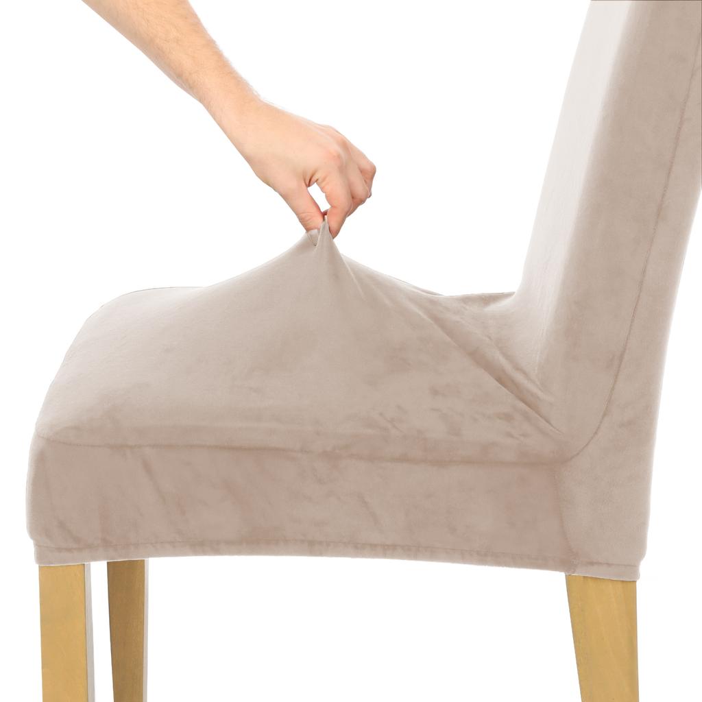 Cool Beige Velour Elastic Chair Cover [21We]