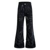 Jeans a zampa larghi da uomo High Street con strappi, ricami ad ali, rivetti, tasche, vestibilità rilassata, misto cotone