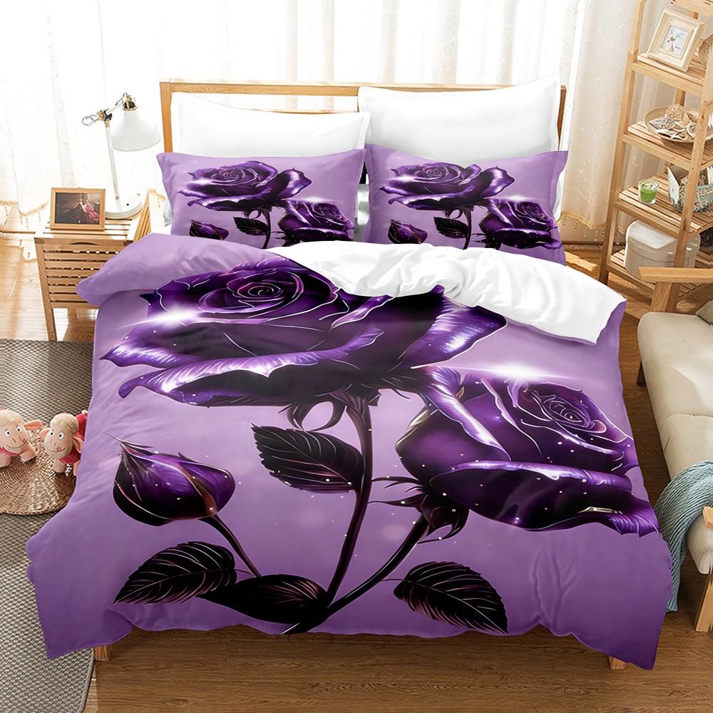 3Pcs Valentine'S Day Romantic Rose Love Pattern Duvets Cover Set,Valentines Day  Pattern And 1/2Pcs Pillowcase Girls Roomdecor