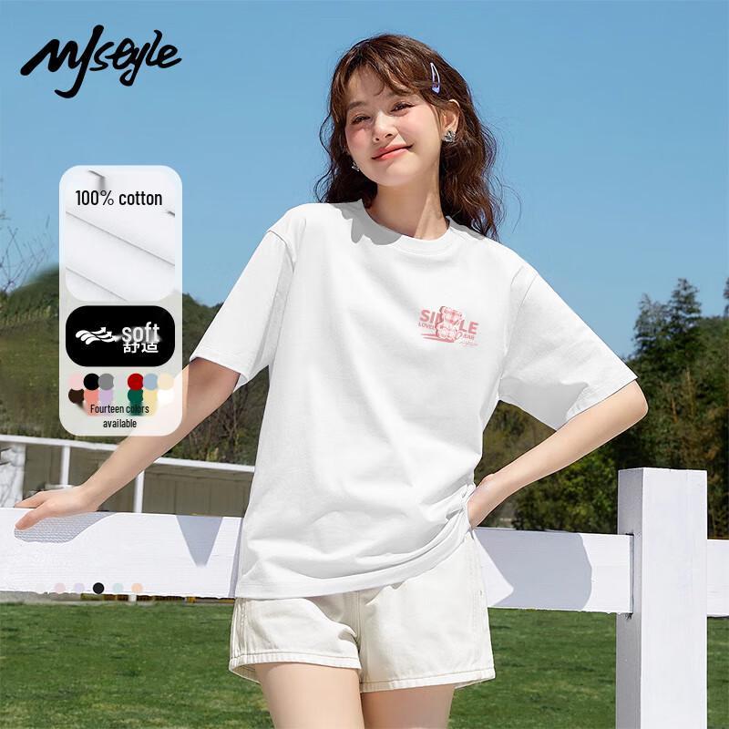 MJ STYLE Women's Loose Fit Cotton Plaid Pink Bear T-Shirt