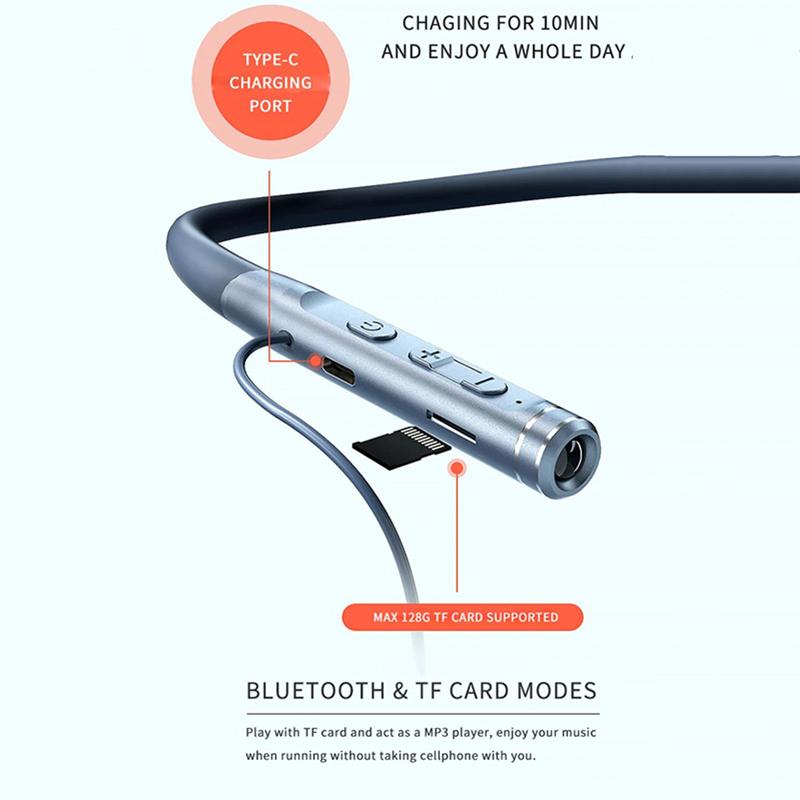 New Magnetic Neck Hanging Headphone Stereo Bass Wireless Bluetooth-compatibile Sport Earphones Waterproof Support TF Card
