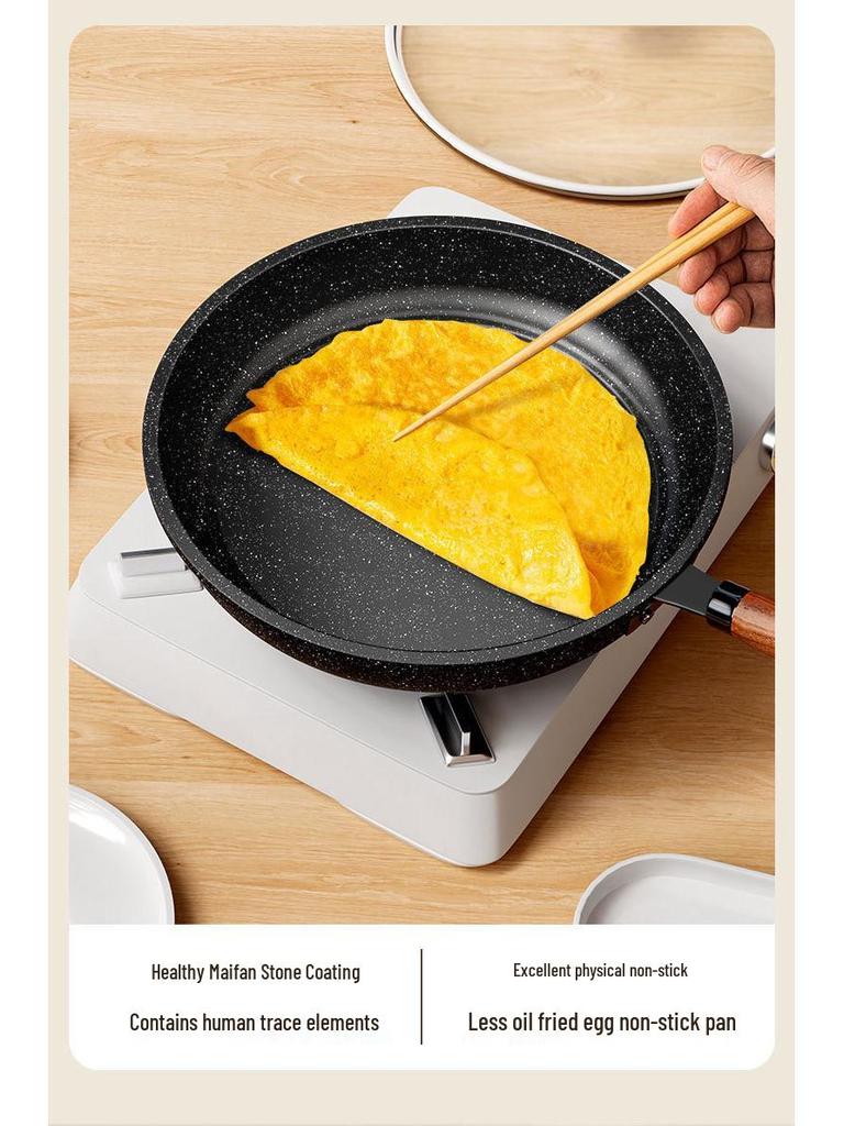 Multifunctional Maifan Stone Non-stick Flat Bottom Frying Pan for Household and Stovetop Use