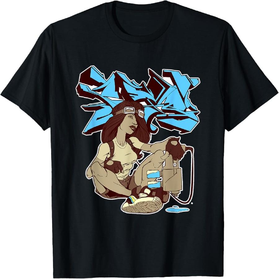 HipHop Style Blue Graffiti Graphic T Shirt T-Shirt S