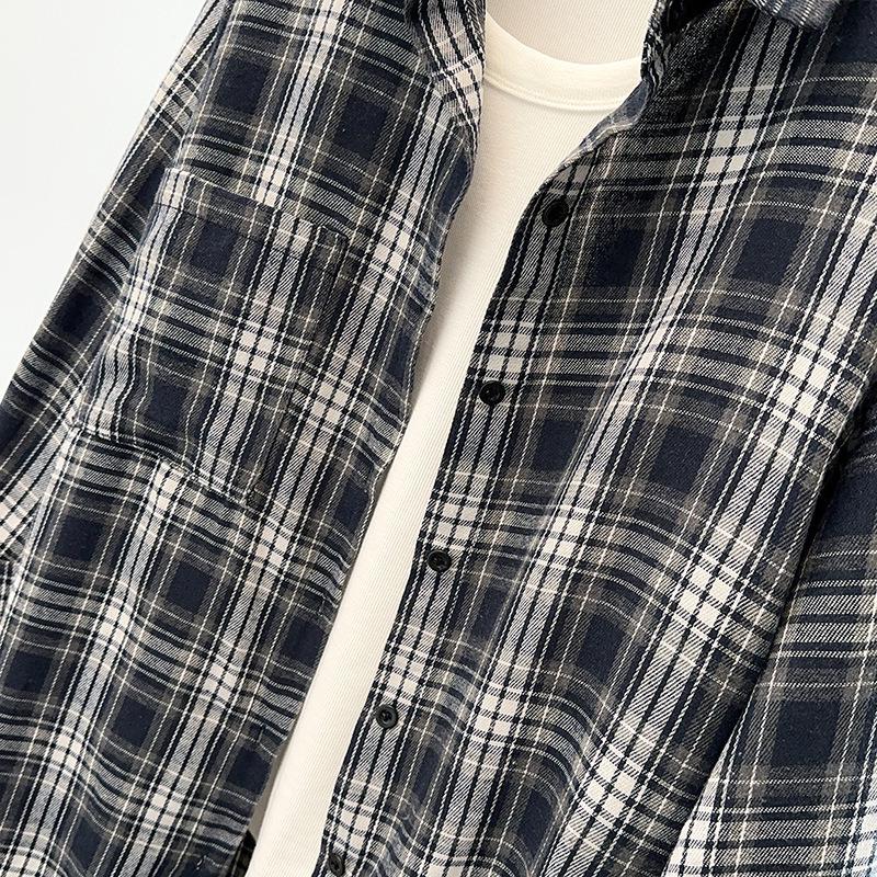 2025 Autumn Plus Size Retro Plaid Long Sleeve Loose Shirt Cardigan