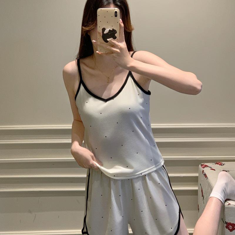 Women's Cartoon Camisole Tank Top Pajamas Set with Chest Pads - Summer Home Wear for Girls with Shorts