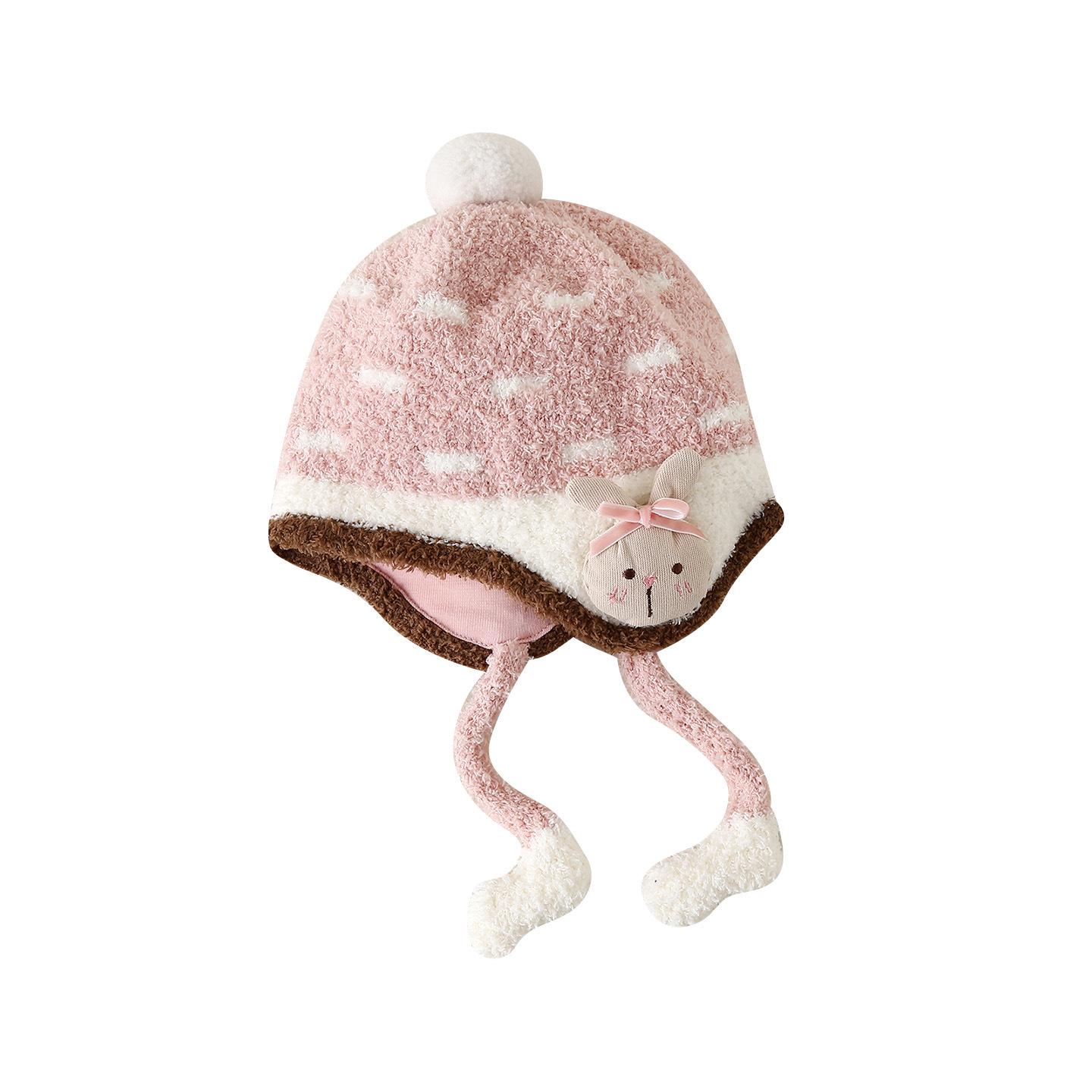 Winter Thickened Cute Bear Ear Korean Style Baby Hat with Ear Protection for Cold Weather Brown Plush Ear Protection