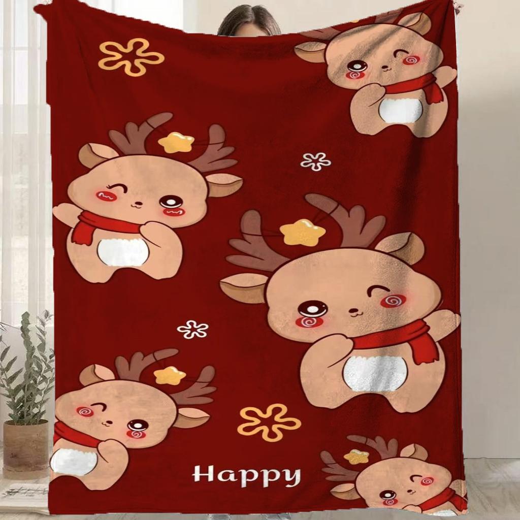 Cartoon Santa Claus Printed Blanket for Sofa Bed Travel Camping Living Room Office Conditioning Blanket for All Seasons Gifts