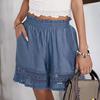 Plus Size damskie sznurowane luźne szorty z elastyczną talią i kieszeniami